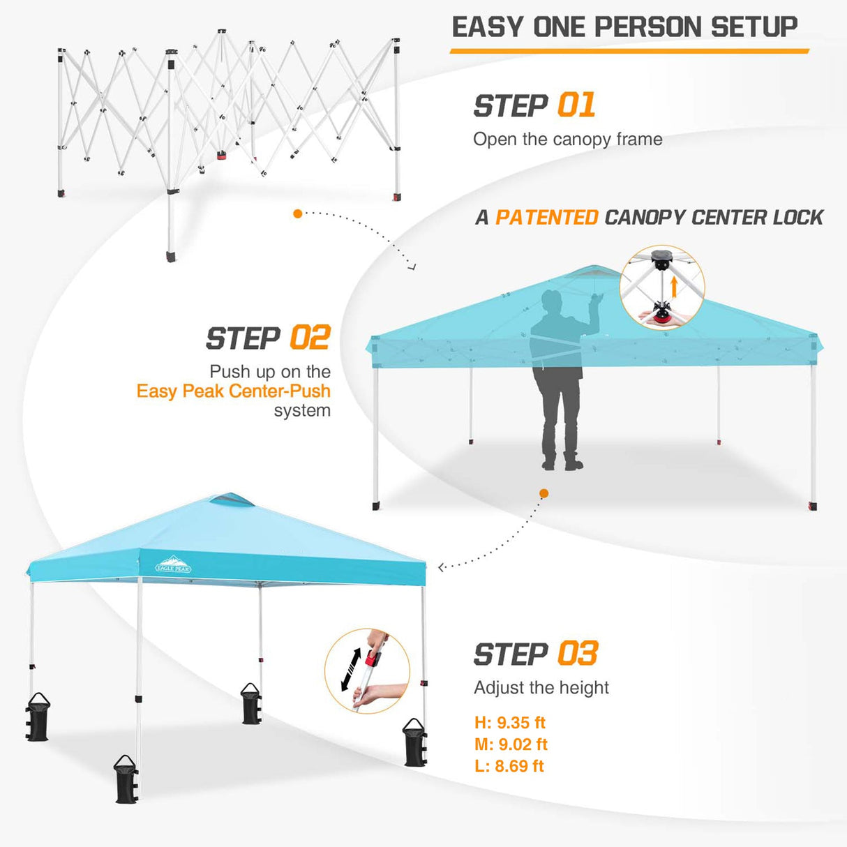 Easy Setup Straight Leg 10x10 Pop Up Canopy Tent w/ 100 sqft of Shade - Eagle Peak Custom Canopy Tent