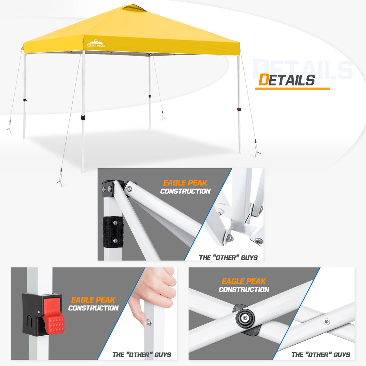 Easy Setup Straight Leg 10x10 Pop Up Canopy Tent w/ 100 sqft of Shade - Eagle Peak Custom Canopy Tent