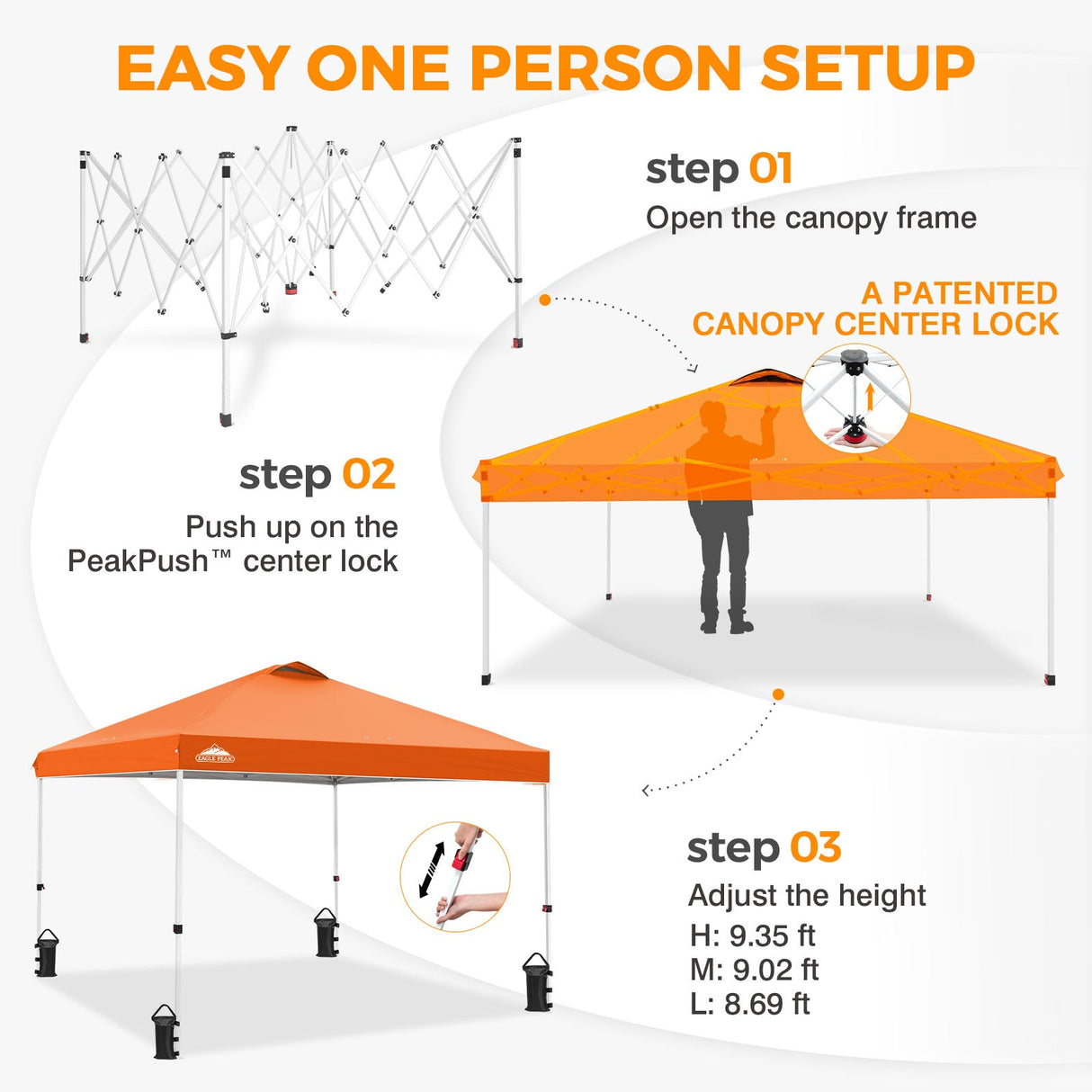 Easy Setup Straight Leg 10x10 Pop Up Canopy Tent w/ 100 sqft of Shade - Eagle Peak®