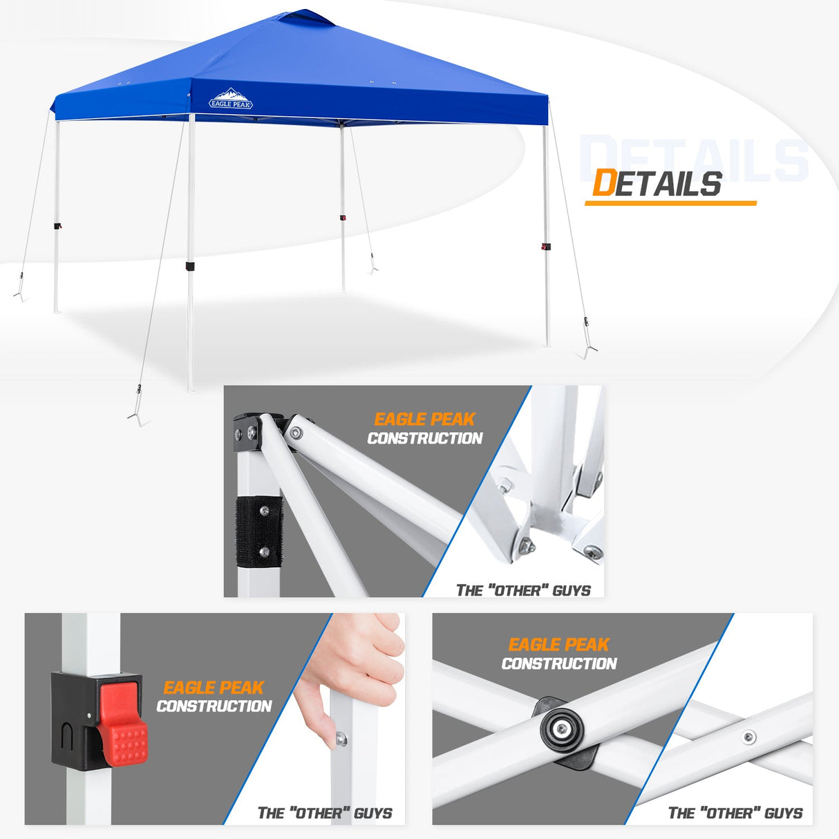 Easy Setup Straight Leg 10x10 Pop Up Canopy Tent w/ 100 sqft of Shade - Eagle Peak Custom Canopy Tent