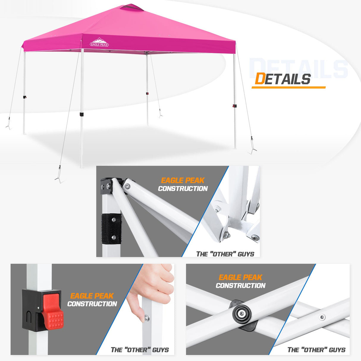 Easy Setup Straight Leg 10x10 Pop Up Canopy Tent w/ 100 sqft of Shade - Eagle Peak Custom Canopy Tent