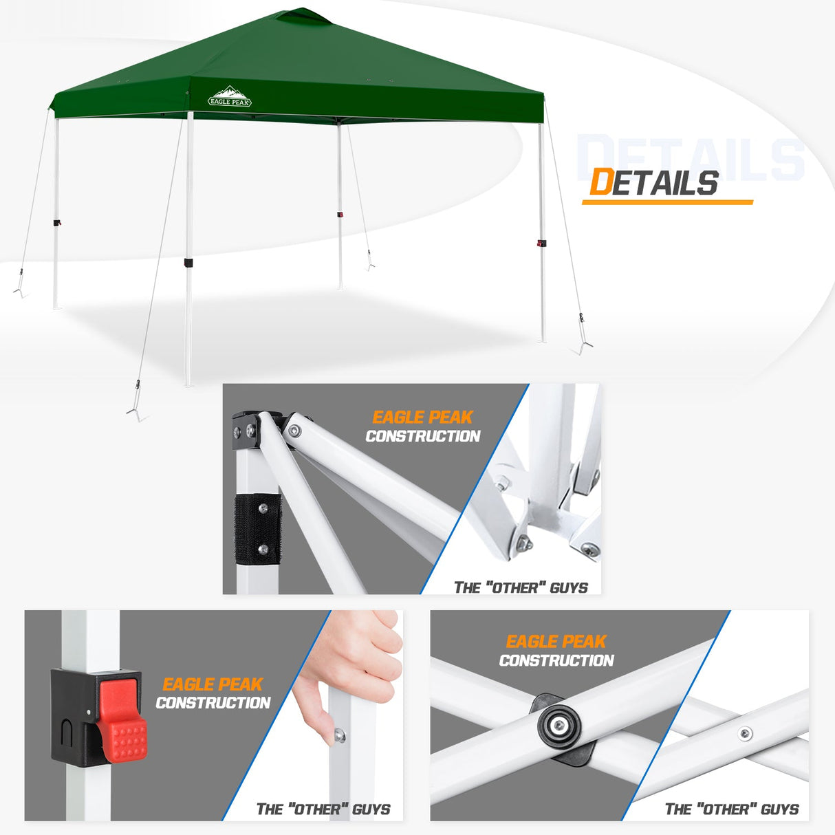 Easy Setup Straight Leg 10x10 Pop Up Canopy Tent w/ 100 sqft of Shade - Eagle Peak Custom Canopy Tent