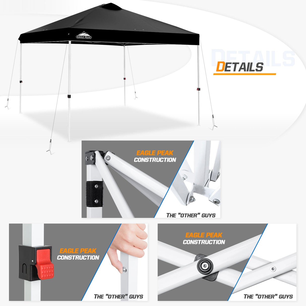 Easy Setup Straight Leg 10x10 Pop Up Canopy Tent w/ 100 sqft of Shade - Eagle Peak Custom Canopy Tent