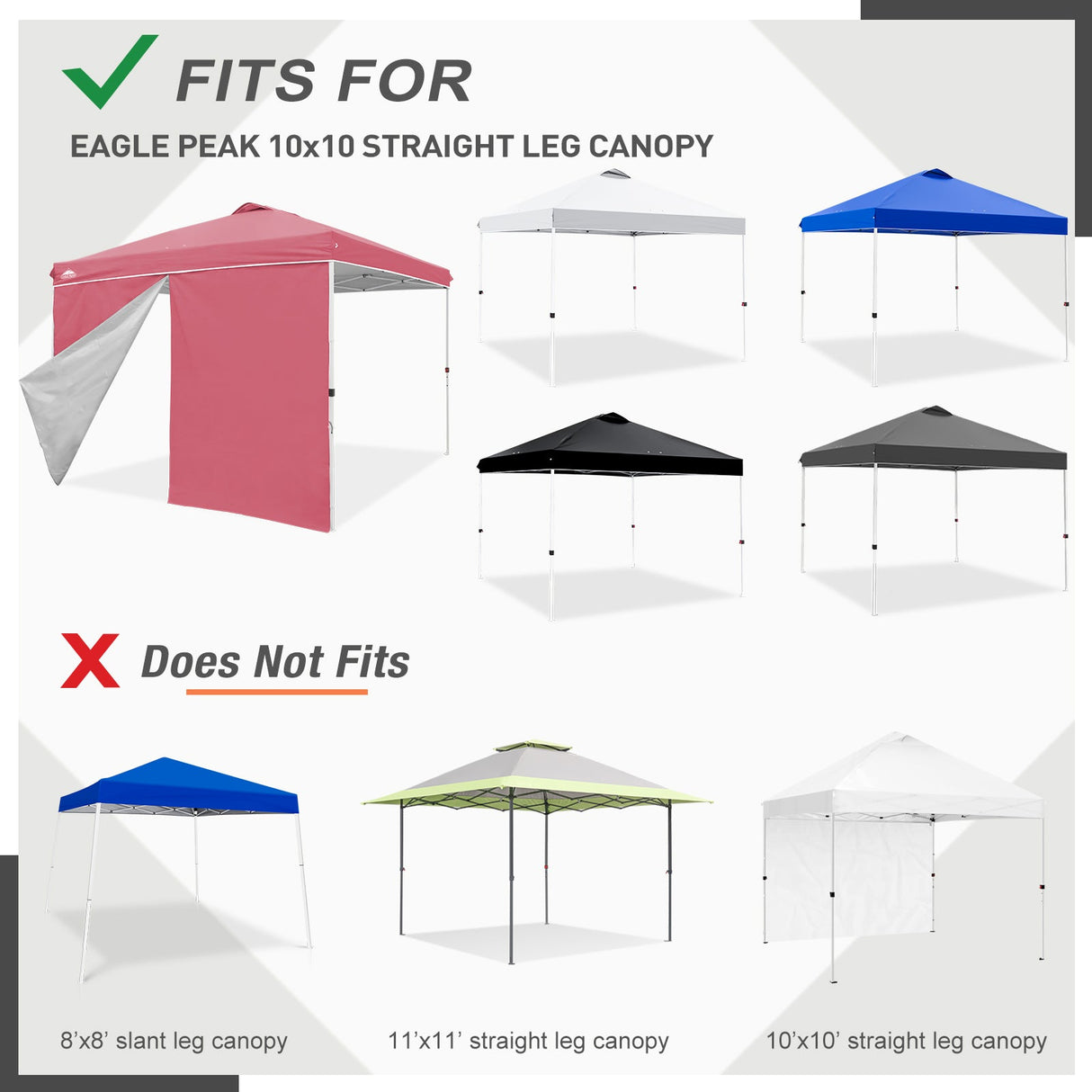 Entry Wall Panel with Zipper for 10x10 Straight Leg Canopy only, 1 Sidewall - Eagle Peak Custom Canopy Tent