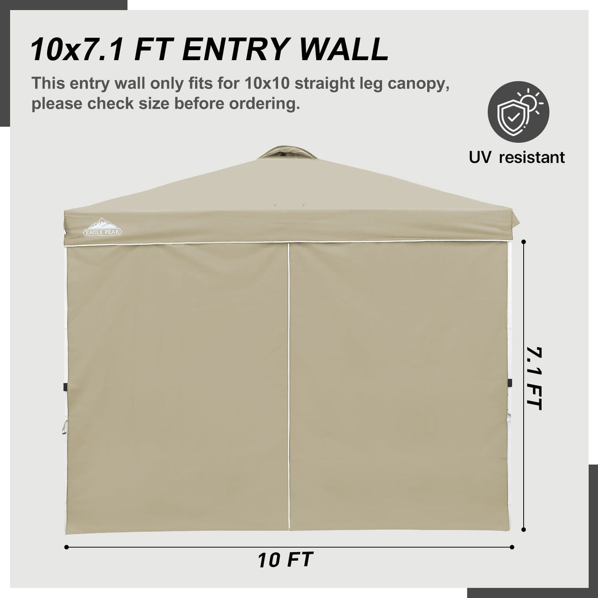 Entry Wall Panel with Zipper for 10x10 Straight Leg Canopy only, 1 Sidewall - Eagle Peak Custom Canopy Tent