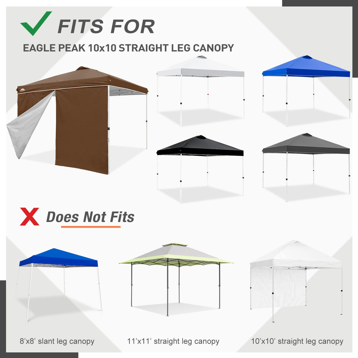 Entry Wall Panel with Zipper for 10x10 Straight Leg Canopy only, 1 Sidewall - Eagle Peak Custom Canopy Tent