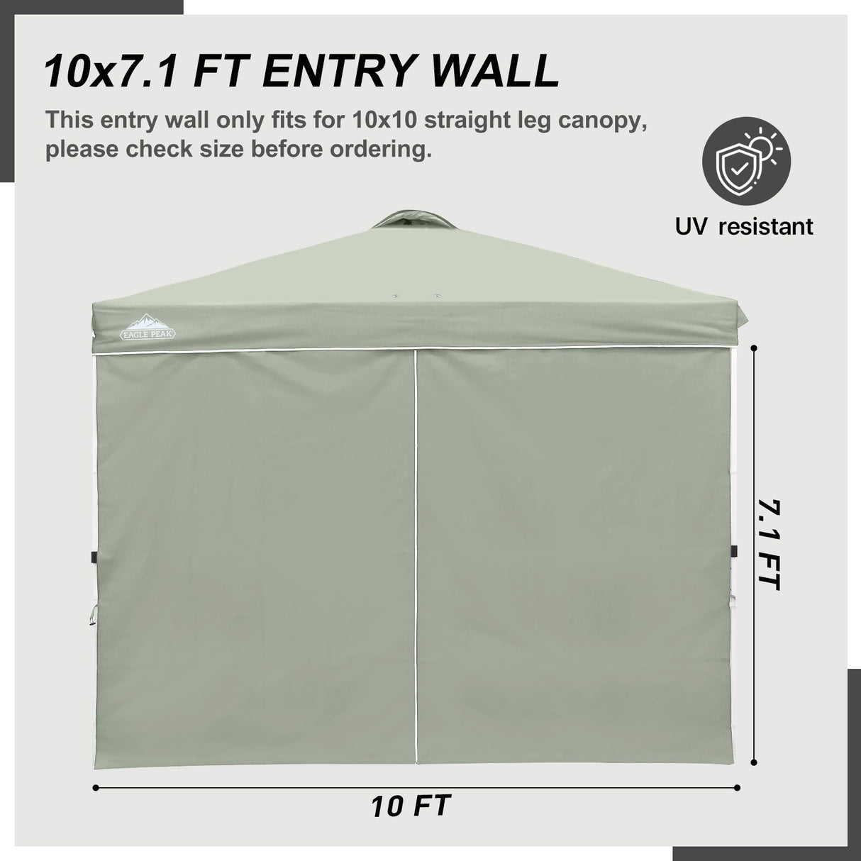 Entry Wall Panel with Zipper for 10x10 Straight Leg Canopy only, 1 Sidewall - Eagle Peak Custom Canopy Tent