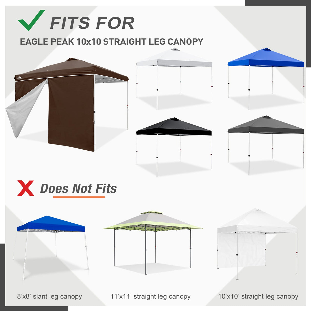 Entry Wall Panel with Zipper for 10x10 Straight Leg Canopy only, 1 Sidewall - Eagle Peak Custom Canopy Tent