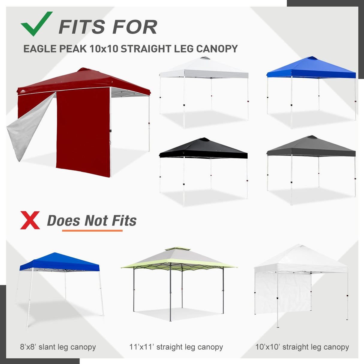 Entry Wall Panel with Zipper for 10x10 Straight Leg Canopy only, 1 Sidewall - Eagle Peak Custom Canopy Tent