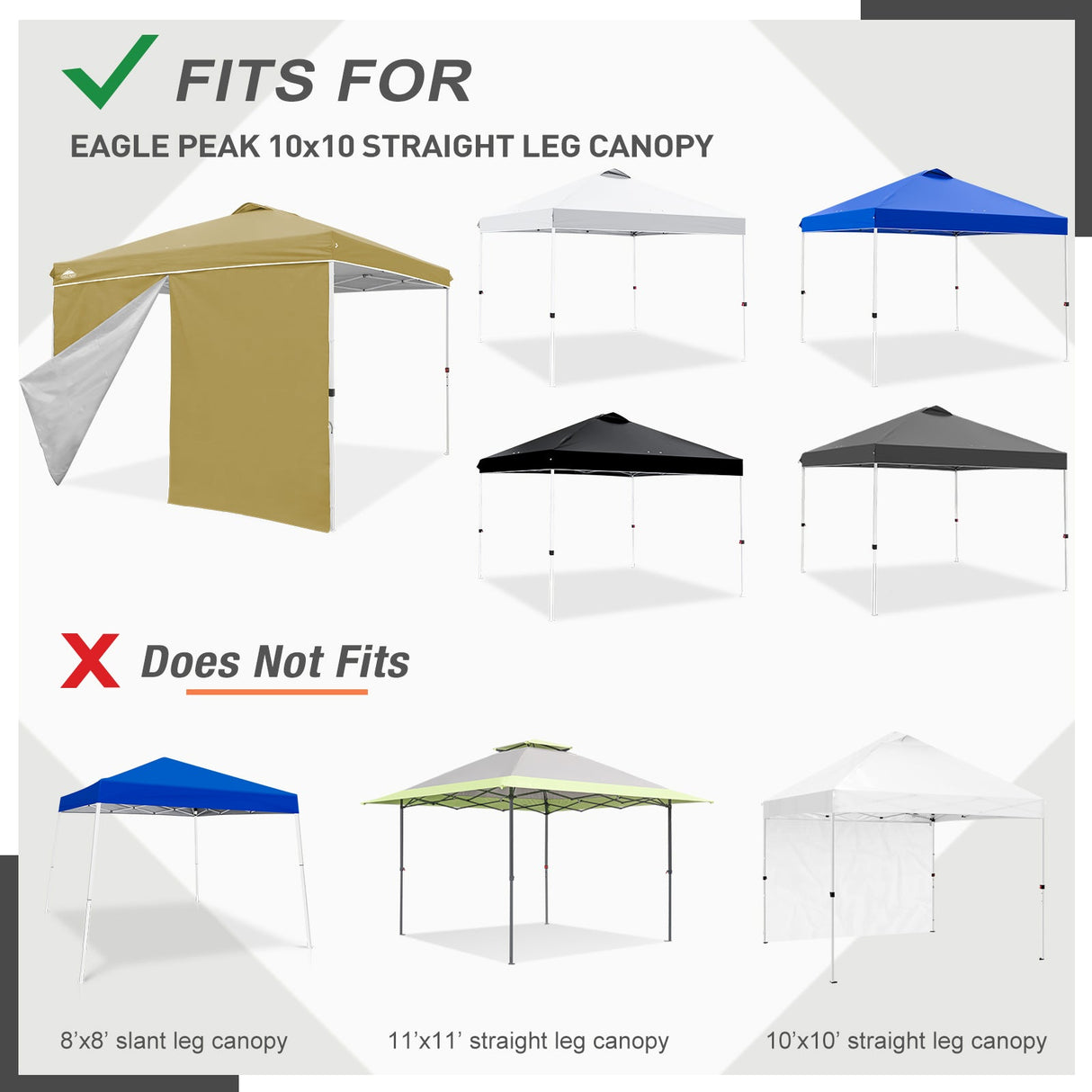 Entry Wall Panel with Zipper for 10x10 Straight Leg Canopy only, 1 Sidewall - Eagle Peak Custom Canopy Tent