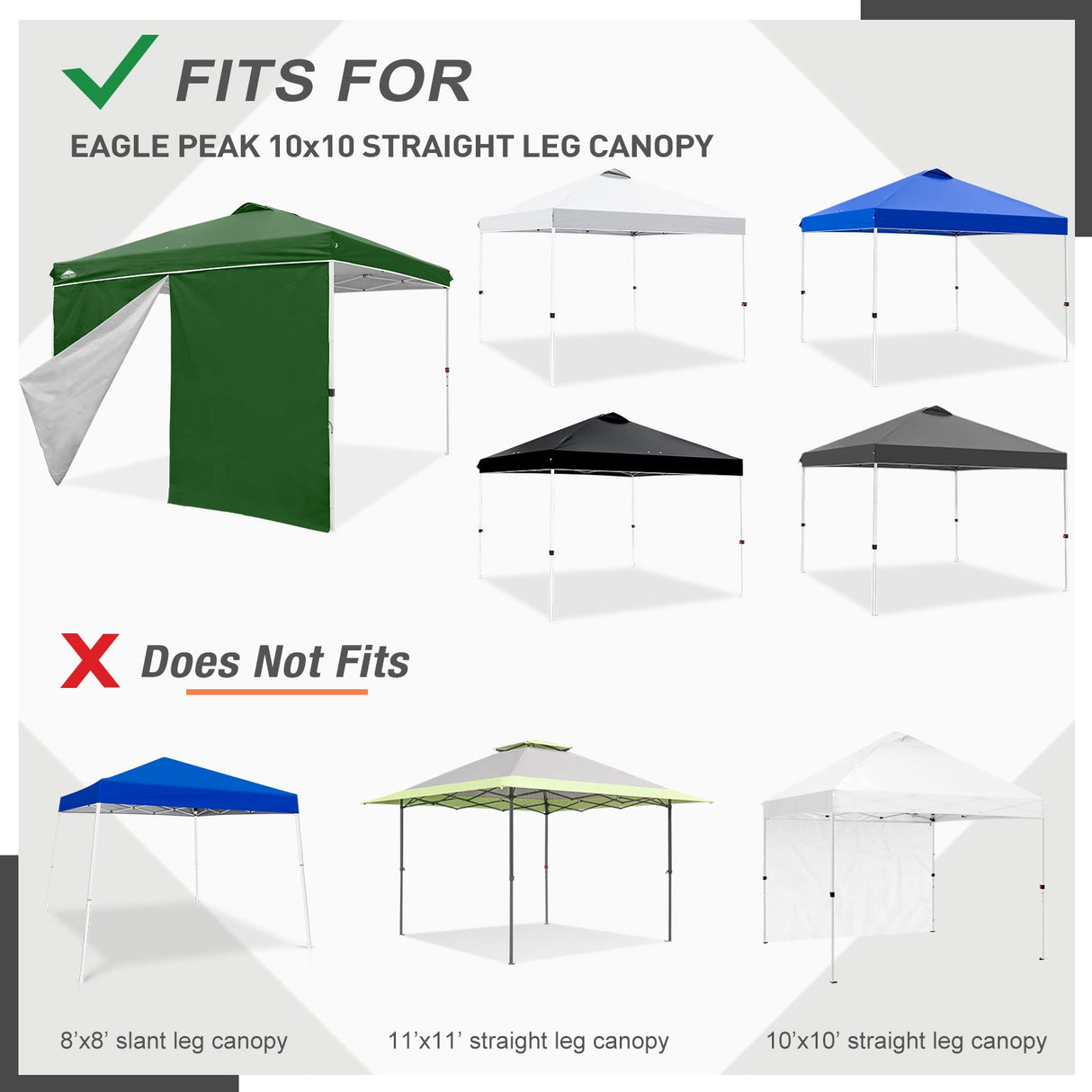Entry Wall Panel with Zipper for 10x10 Straight Leg Canopy only, 1 Sidewall - Eagle Peak Custom Canopy Tent