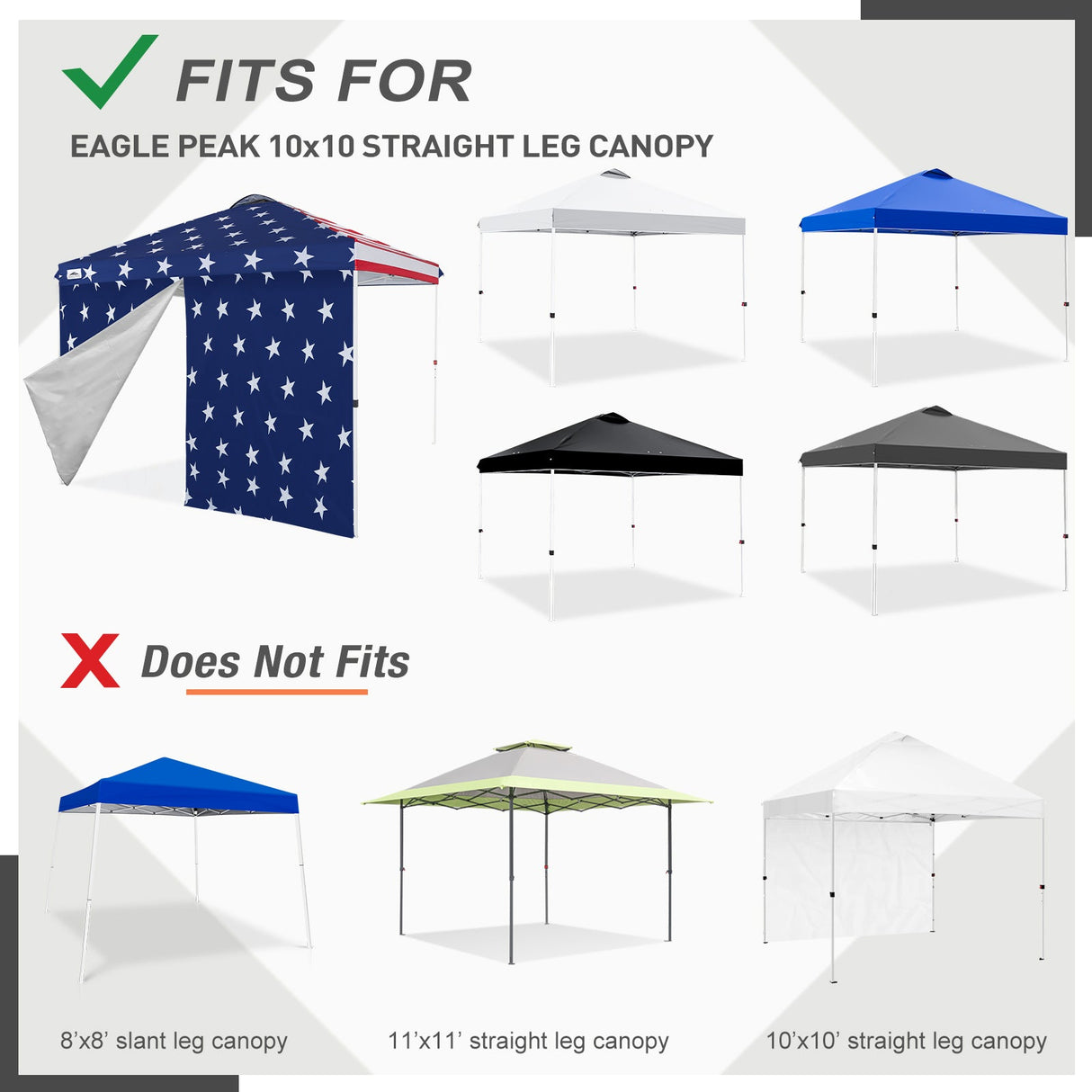 Entry Wall Panel with Zipper for 10x10 Straight Leg Canopy only, 1 Sidewall - Eagle Peak Custom Canopy Tent