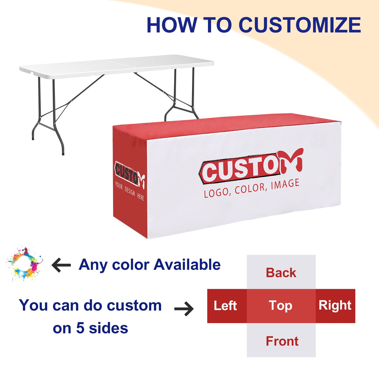 Fitted Table Cloth Cover with Your Business Logo and Design, 4/6/8ft - Eagle Peak