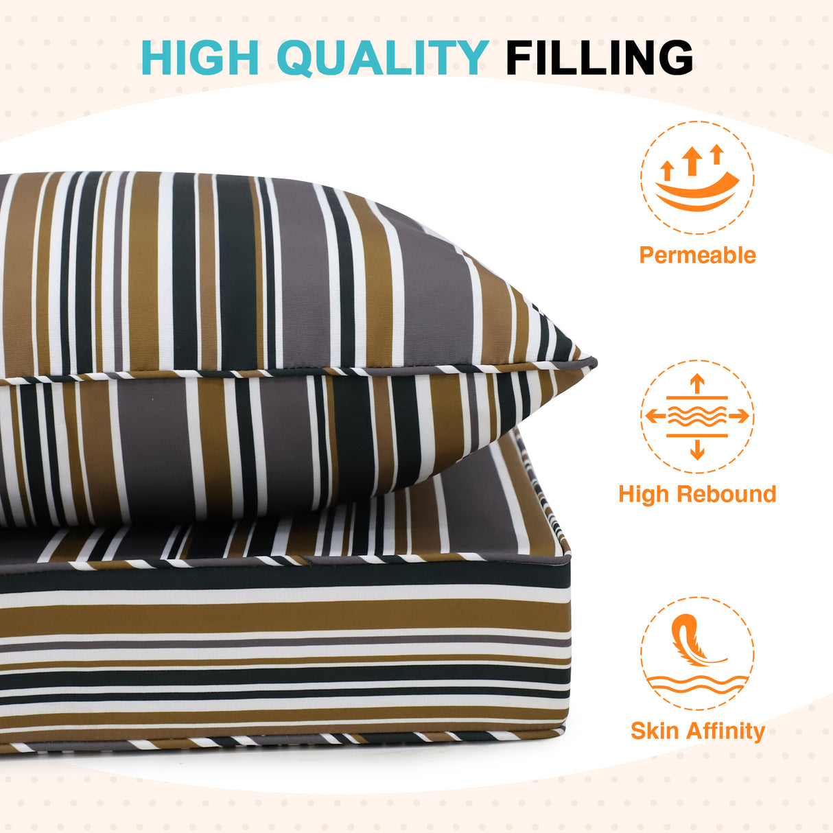 Outdoor Deep Seat Patio Seat Cushion Set, 25x25x5 inch, 2-Piece Back Chair Cushion