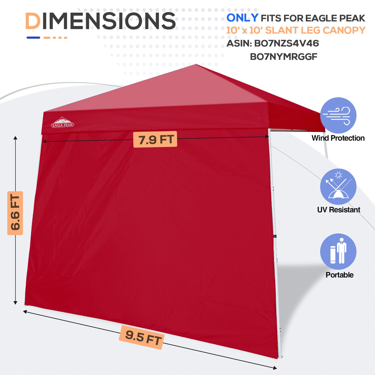 Sunwall / Sidewall for 10x10 Slant Leg Canopy Only, 1 Sidewall