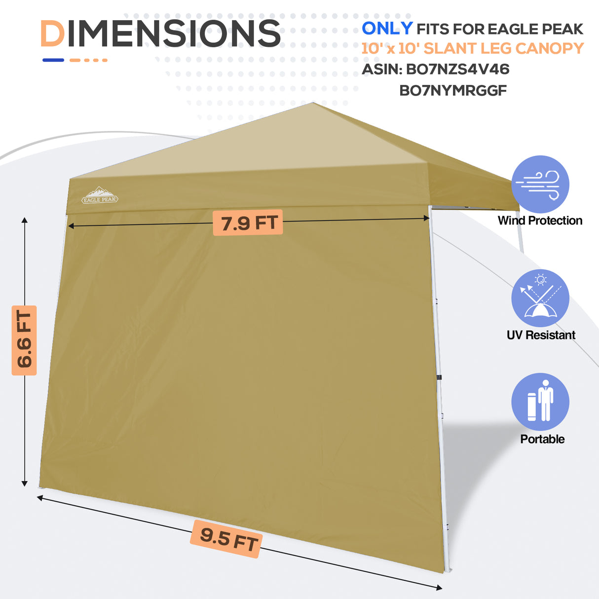 Sunwall / Sidewall for 10x10 Slant Leg Canopy Only, 1 Sidewall