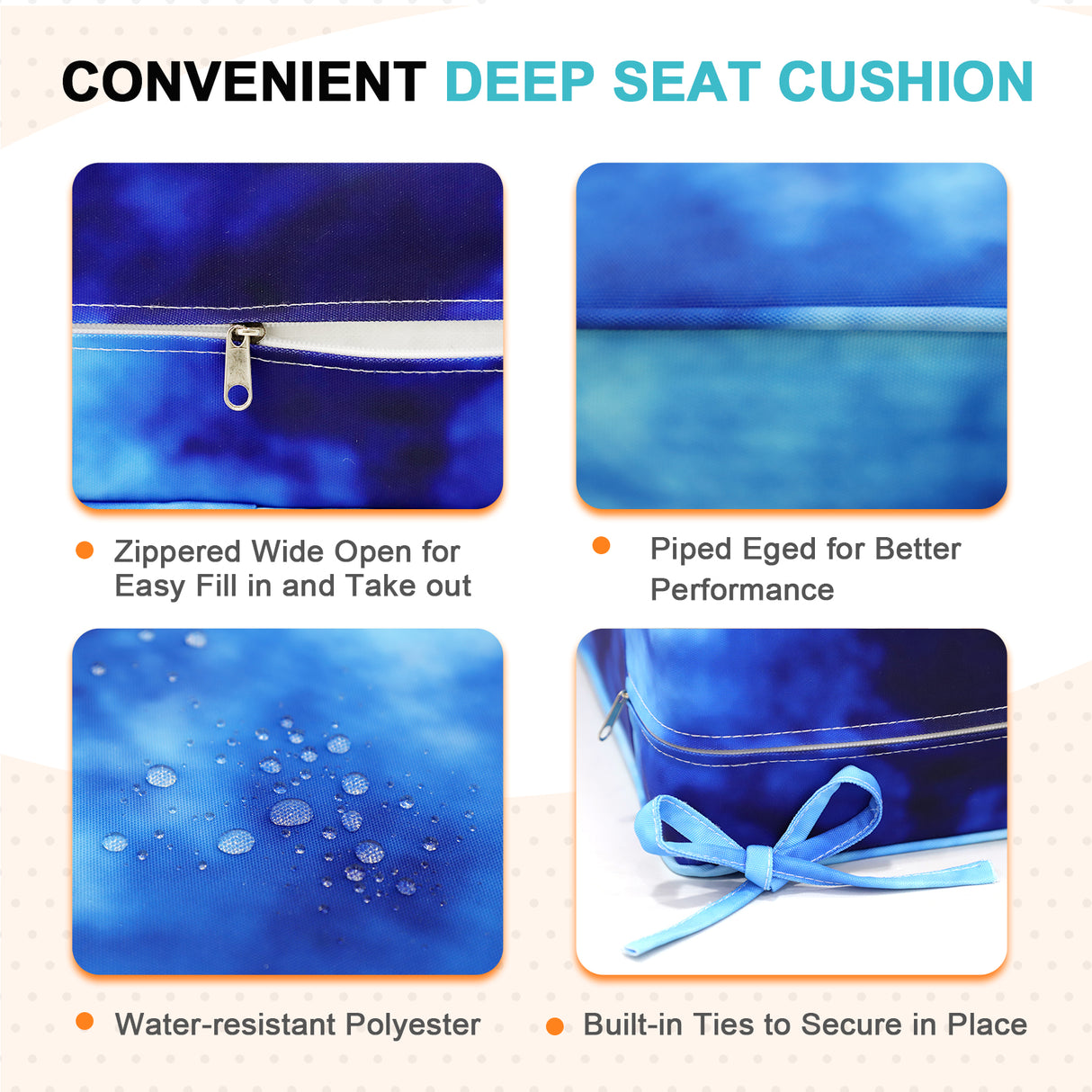 Outdoor Deep Seat Patio Seat Cushion Set, 25x25x5 inch, 2-Piece Back Chair Cushion