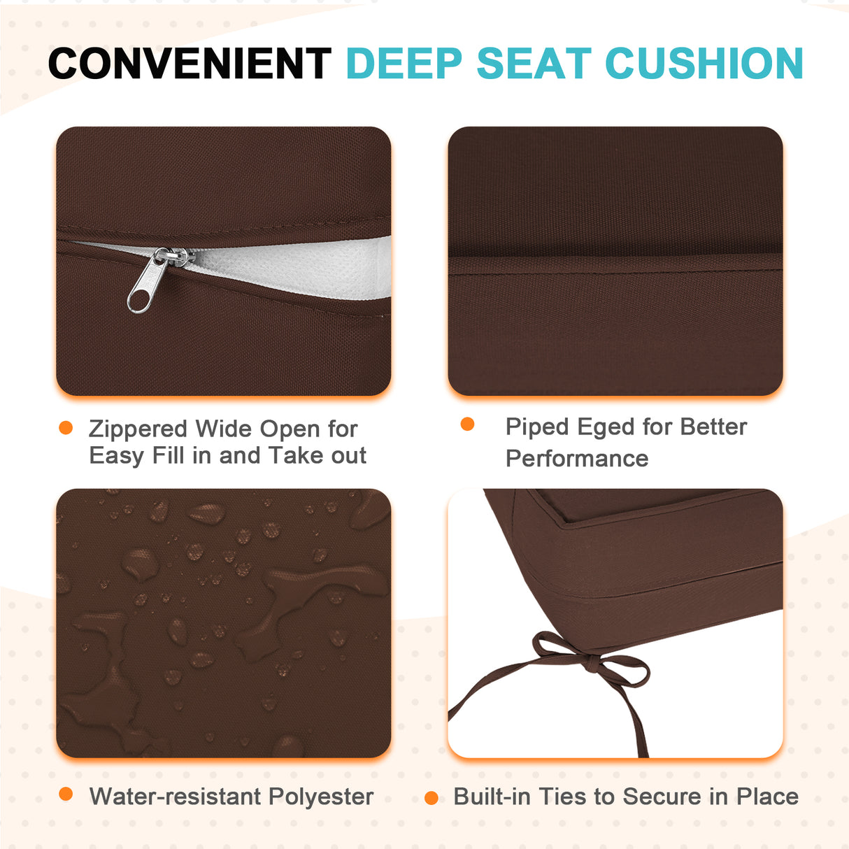 Outdoor Deep Seat Patio Seat Cushion Set, 25x25x5 inch, 2-Piece Back Chair Cushion