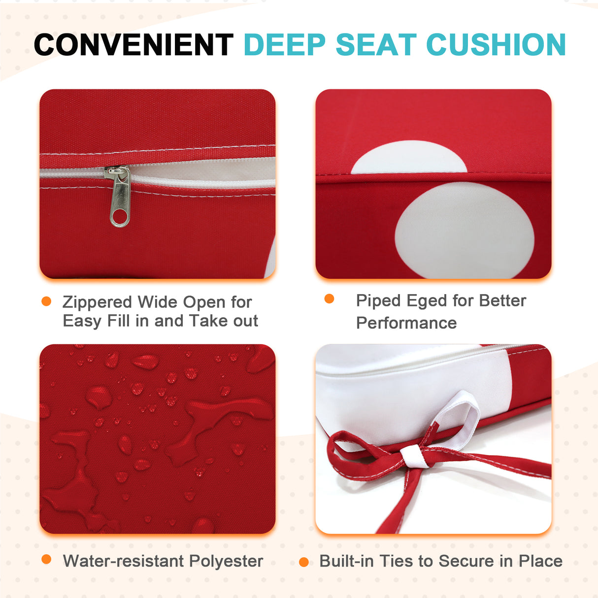 Outdoor Deep Seat Patio Seat Cushion Set, 25x25x5 inch, 2-Piece Back Chair Cushion, 1 Pack