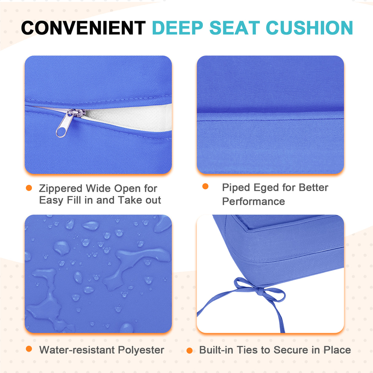 Outdoor Deep Seat Patio Seat Cushion Set, 25x25x5 inch, 2-Piece Back Chair Cushion, 1 Pack