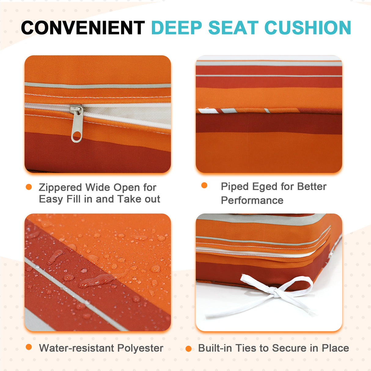 Outdoor Deep Seat Patio Seat Cushion Set, 25x25x5 inch, 2-Piece Back Chair Cushion, 1 Pack