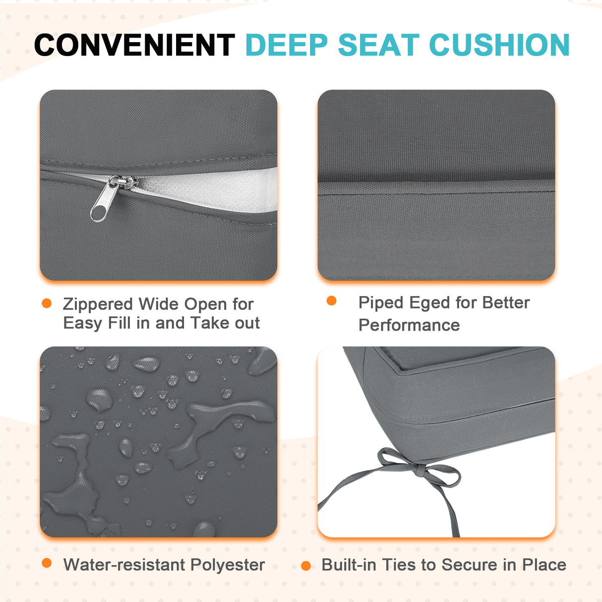 Outdoor Deep Seat Patio Seat Cushion Set, 25x25x5 inch, 2-Piece Back Chair Cushion