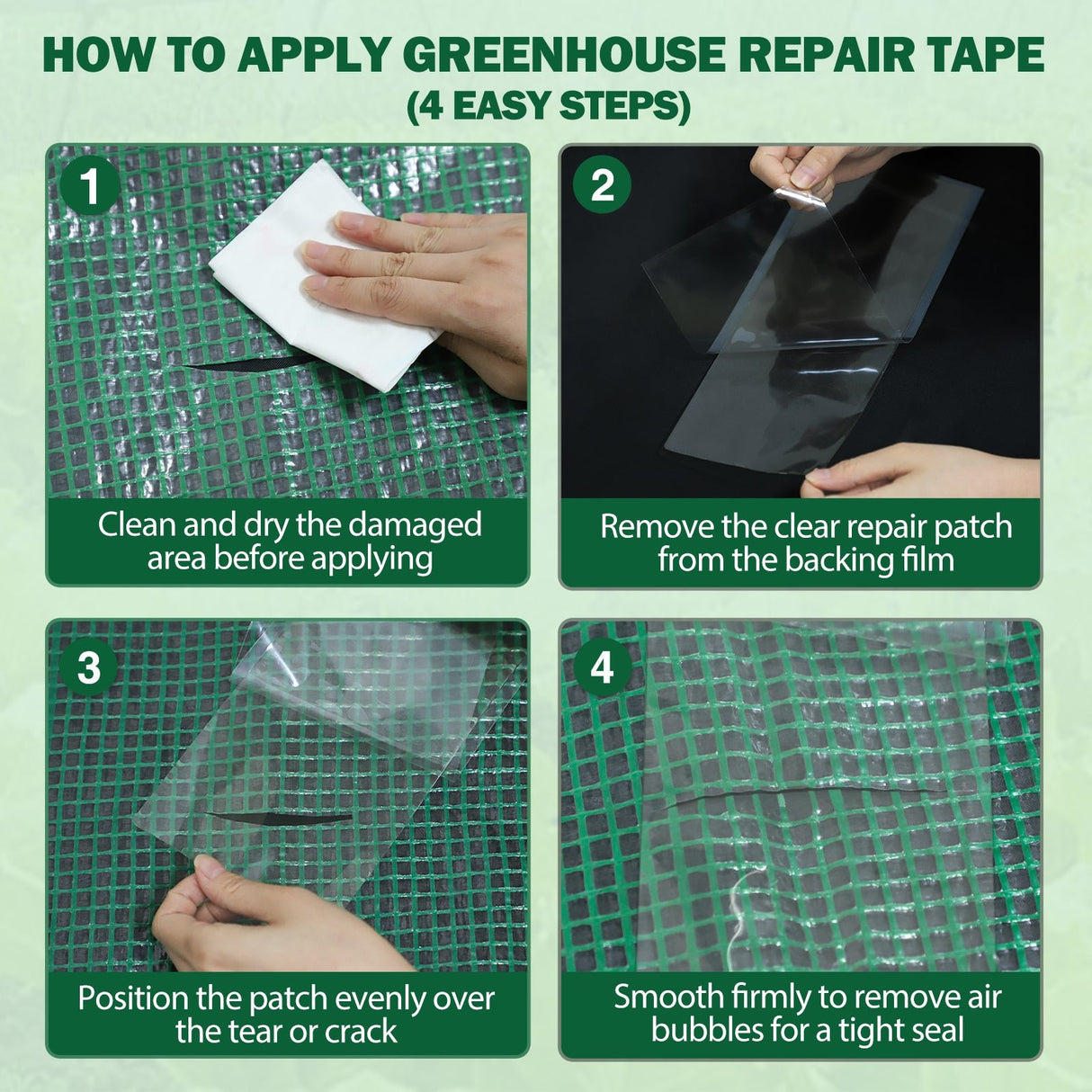 Greenhouse Repair Tape 4”x10”, 4/8 Pack, Clear - Eagle Peak Custom Canopy Tent