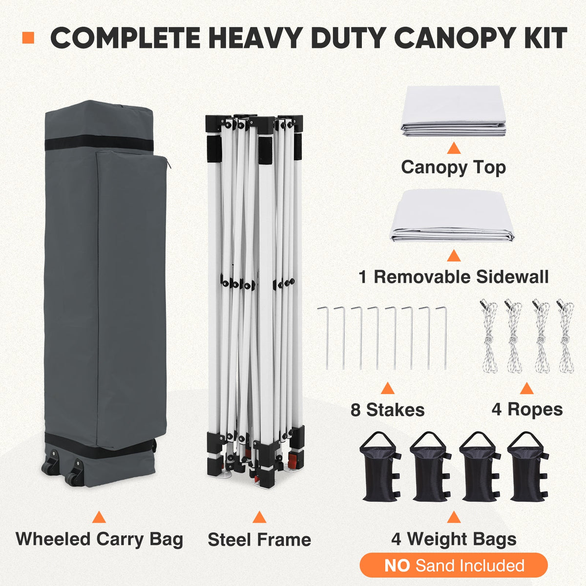 Heavy Duty 10x10 Pop Up Canopy Tent, 1 Canopy Sidewall - Eagle Peak®
