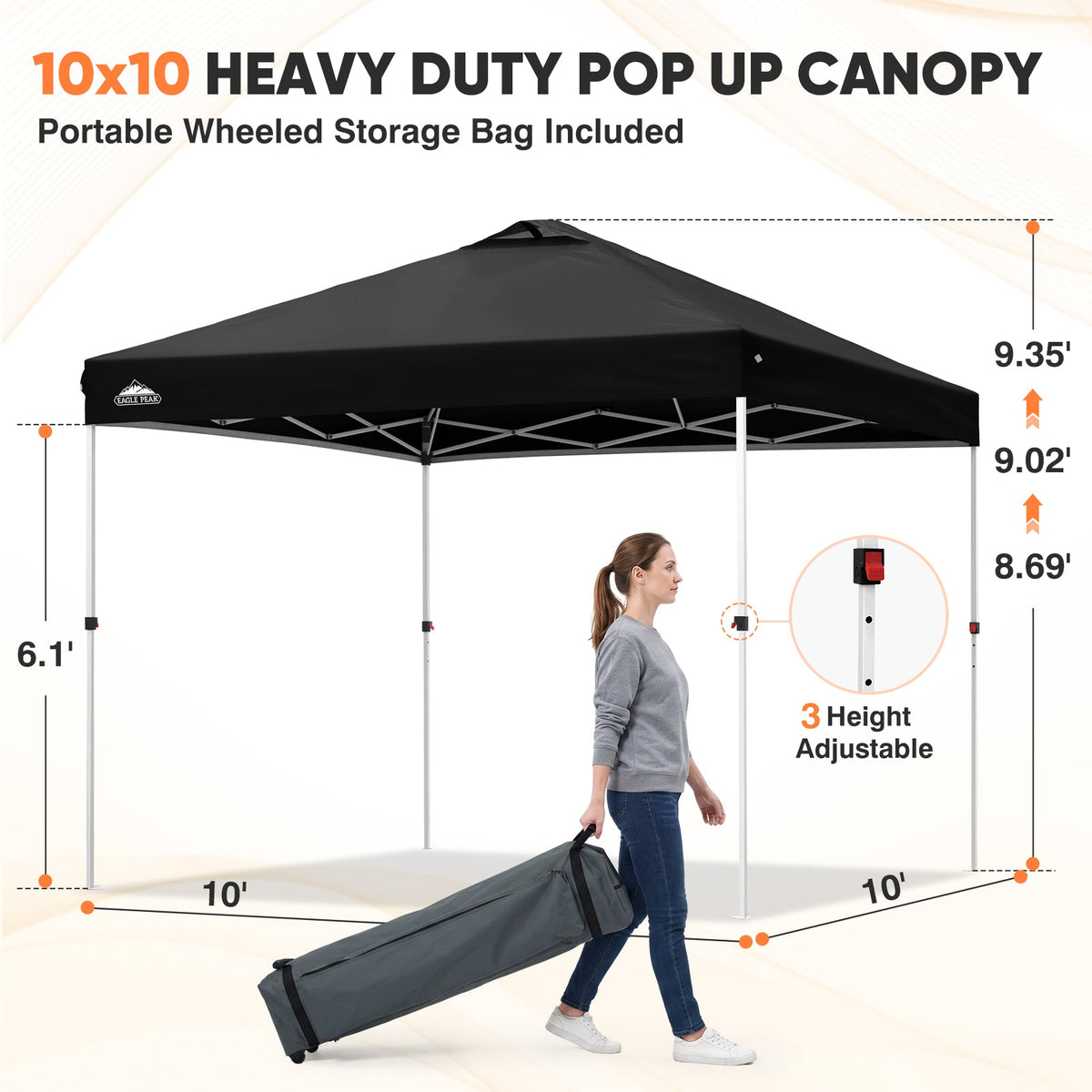 Heavy Duty 10x10 Pop Up Canopy Tent - Eagle Peak®