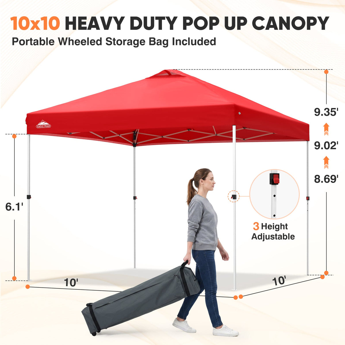 Heavy Duty 10x10 Pop Up Canopy Tent - Eagle Peak®