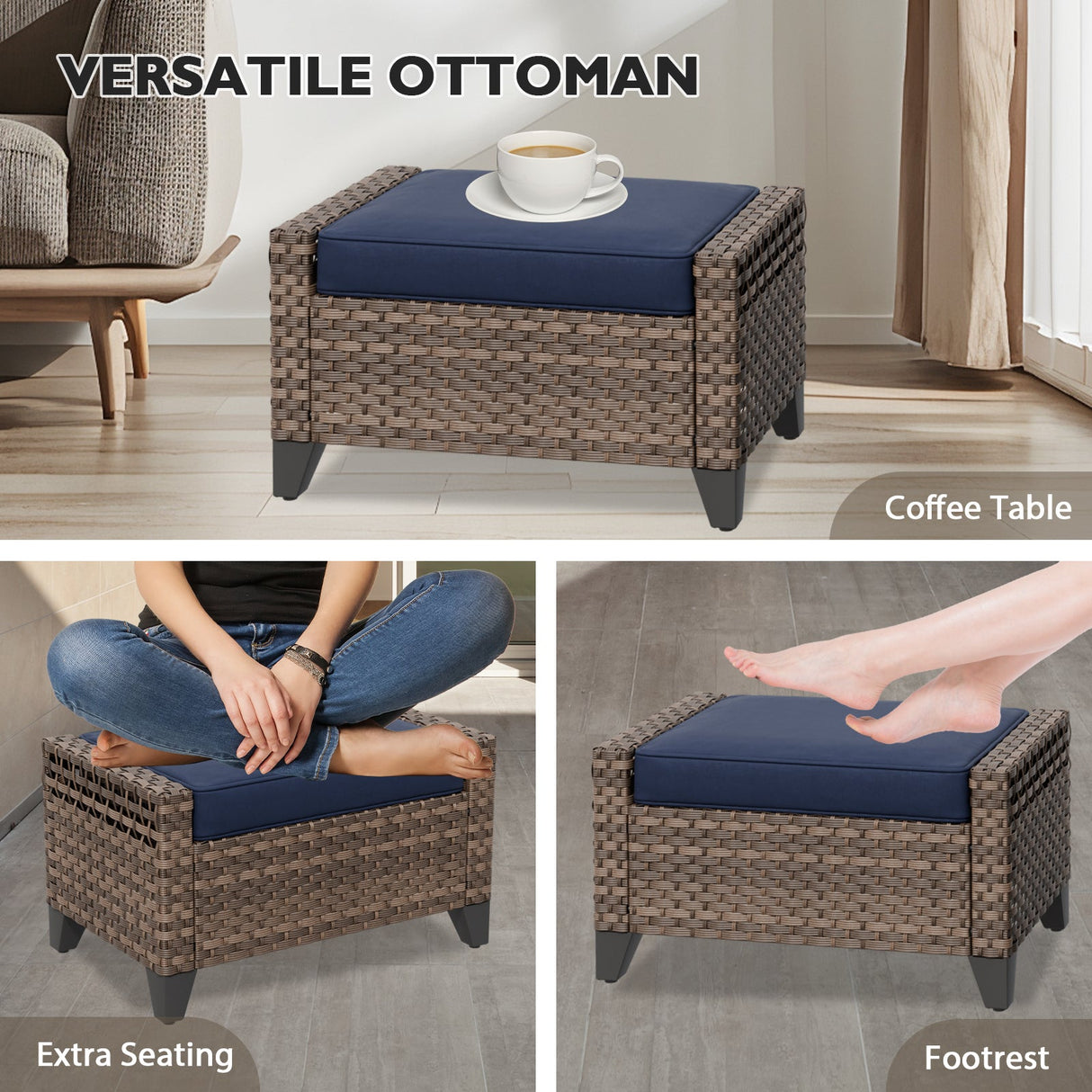 Modern Wicker 3 Piece Outdoor Patio Furniture Set, a 3 - Seat Loveseat and 2 Ottomans - Eagle Peak Custom Canopy Tent