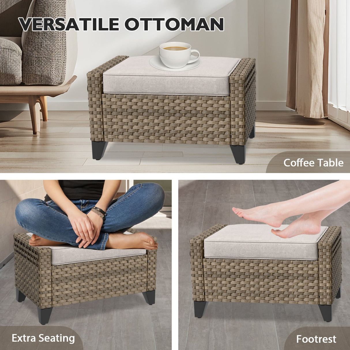 Modern Wicker Outdoor 3 Pieces Patio Furniture Set, 2 - Seat Loveseat and 2 Ottoman - Eagle Peak Custom Canopy Tent