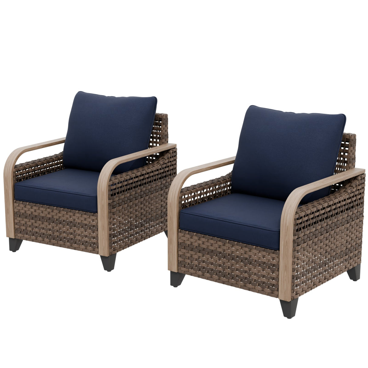 Modern Wicker Outdoor Chair, Patio Chair Curved Armrest, 2 Chairs, Brown/Gray - Eagle Peak Custom Canopy Tent
