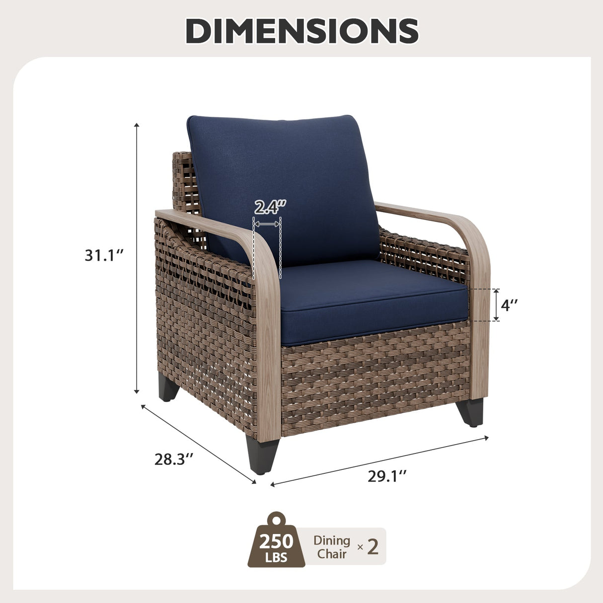 Modern Wicker Outdoor Chair, Patio Chair Curved Armrest, 2 Chairs, Brown/Gray - Eagle Peak Custom Canopy Tent