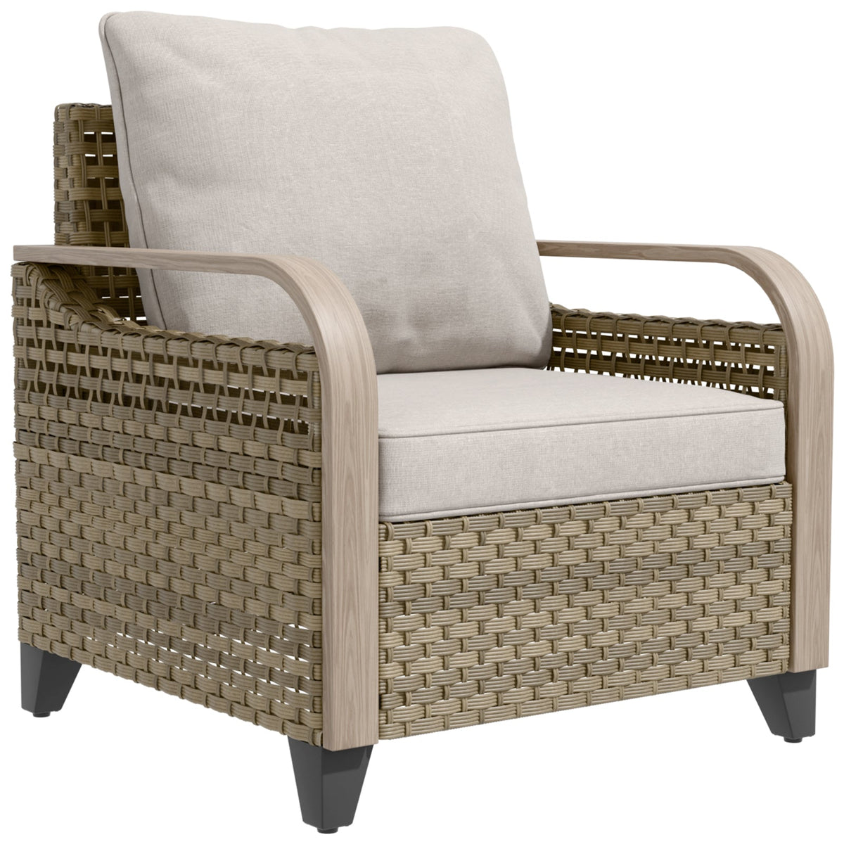 Modern Wicker Outdoor Chair with Cushions, Brown/Gray - Eagle Peak®