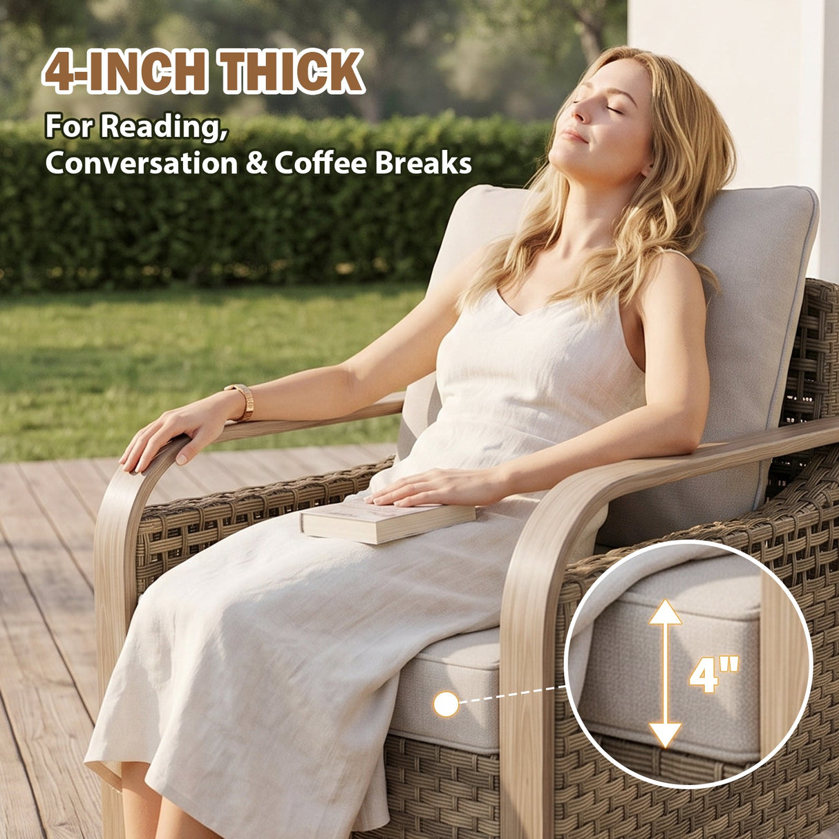 Modern Wicker Outdoor Chair,2 Chairs 2 Ottomans, 4 Pieces, Brown/Gray - Eagle Peak®