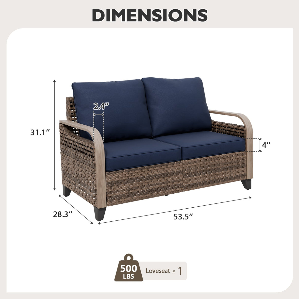 Modern Wicker Outdoor Furniture 2 Seat Loveseat Sofa , Brown/Gray - Eagle Peak Custom Canopy Tent
