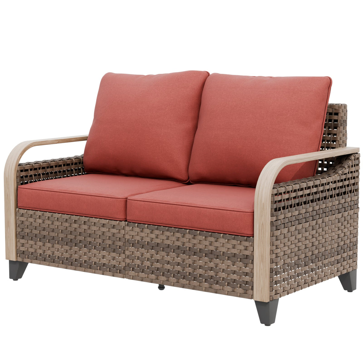 Modern Wicker Outdoor Furniture 2 Seat Loveseat Sofa , Brown/Gray - Eagle Peak®