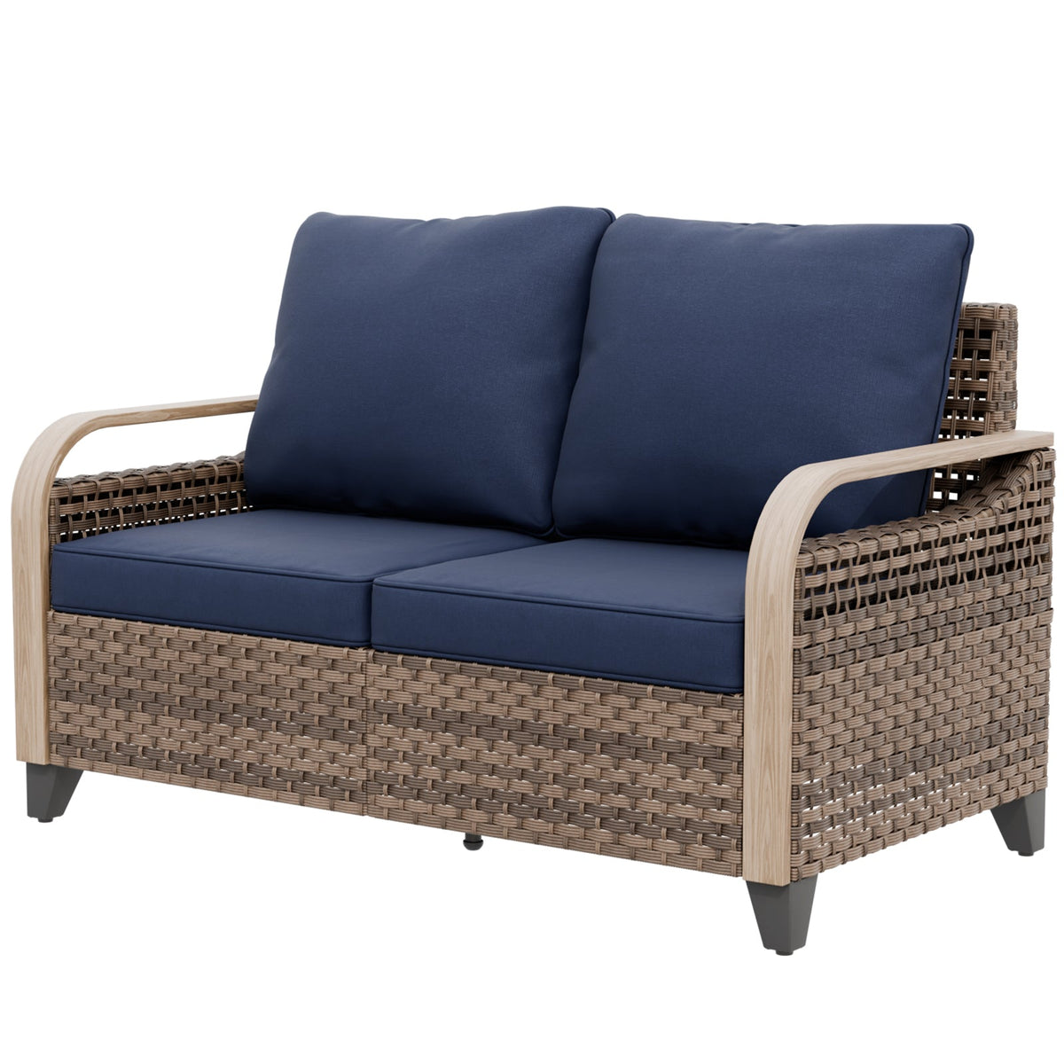 Modern Wicker Outdoor Furniture 2 Seat Loveseat Sofa , Brown/Gray - Eagle Peak®