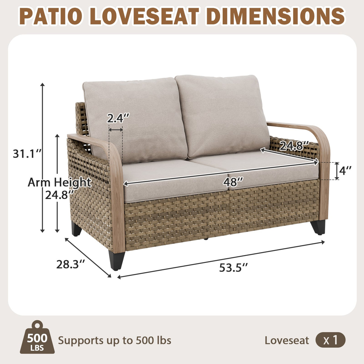 Modern Wicker Outdoor Furniture 2 Seat Loveseat Sofa , Brown/Gray - Eagle Peak®