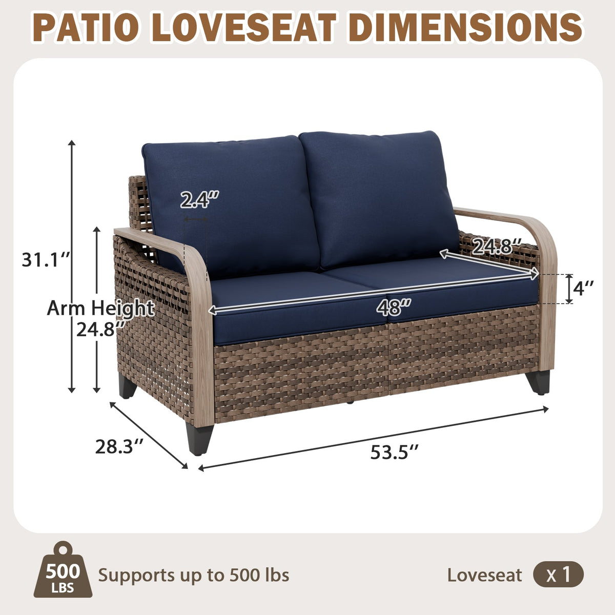 Modern Wicker Outdoor Furniture 2 Seat Loveseat Sofa , Brown/Gray - Eagle Peak®