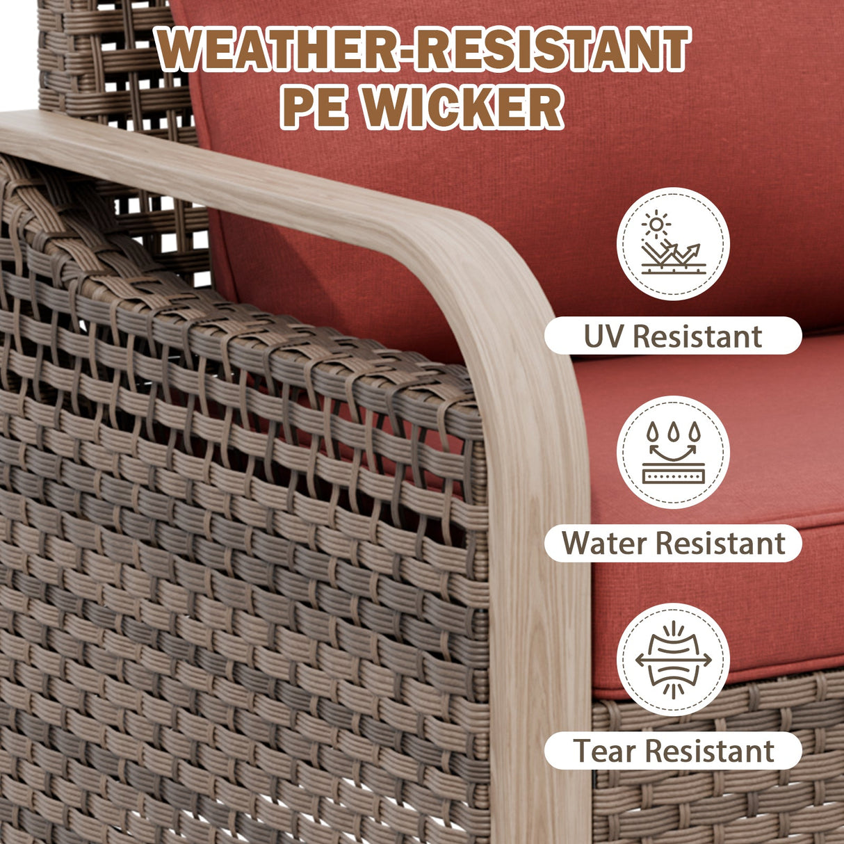 Modern Wicker Outdoor Furniture Set, 2 Patio Chairs, 2-Seat Loveseat, 2 Ottomans and Coffee Table, 6 Pieces, Brown/Gray - Eagle Peak®
