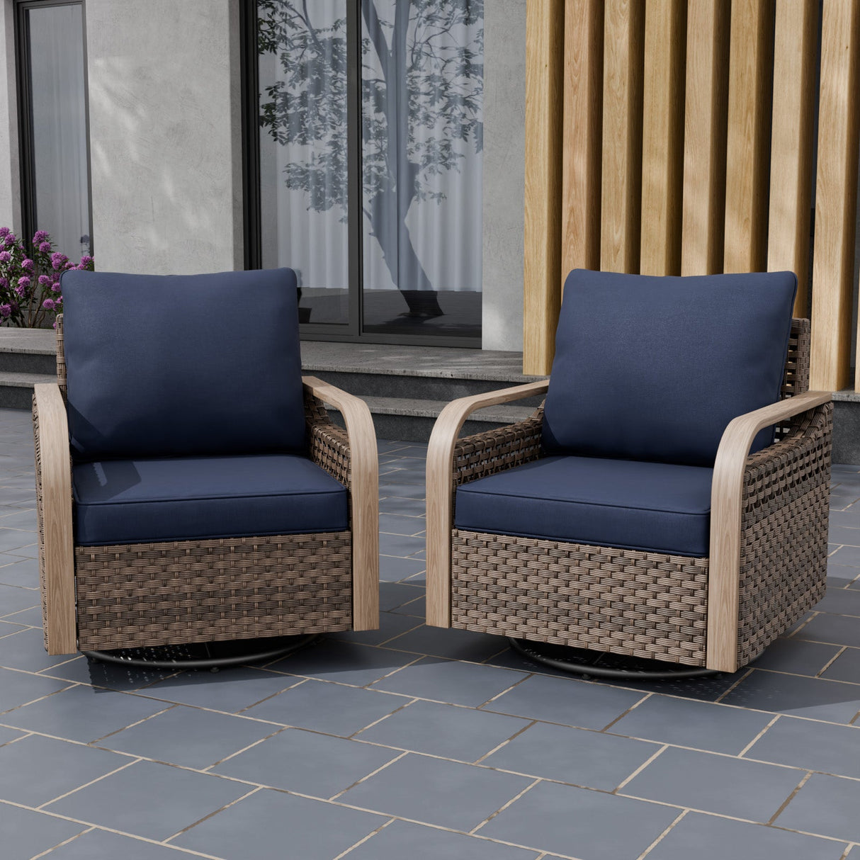 Modern Wicker Outdoor Glider Rocking Chair,2 Chairs, Brown/Gray - Eagle Peak Custom Canopy Tent