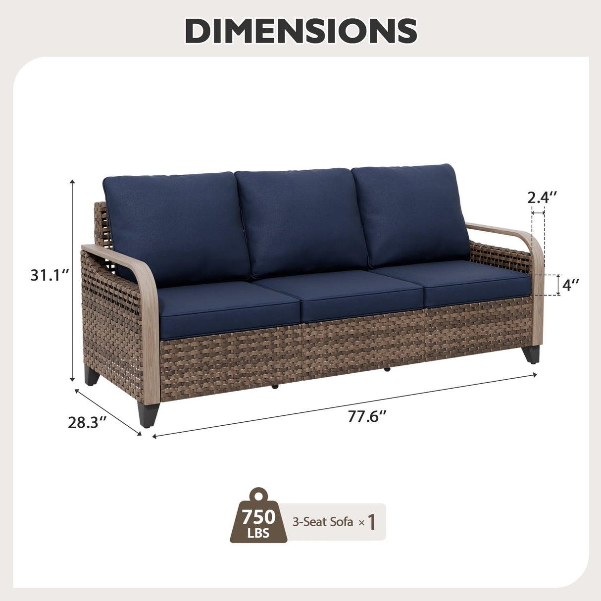 Modern Wicker Outdoor Patio 3 Seat Sofa, Brown/Gray - Eagle Peak Custom Canopy Tent