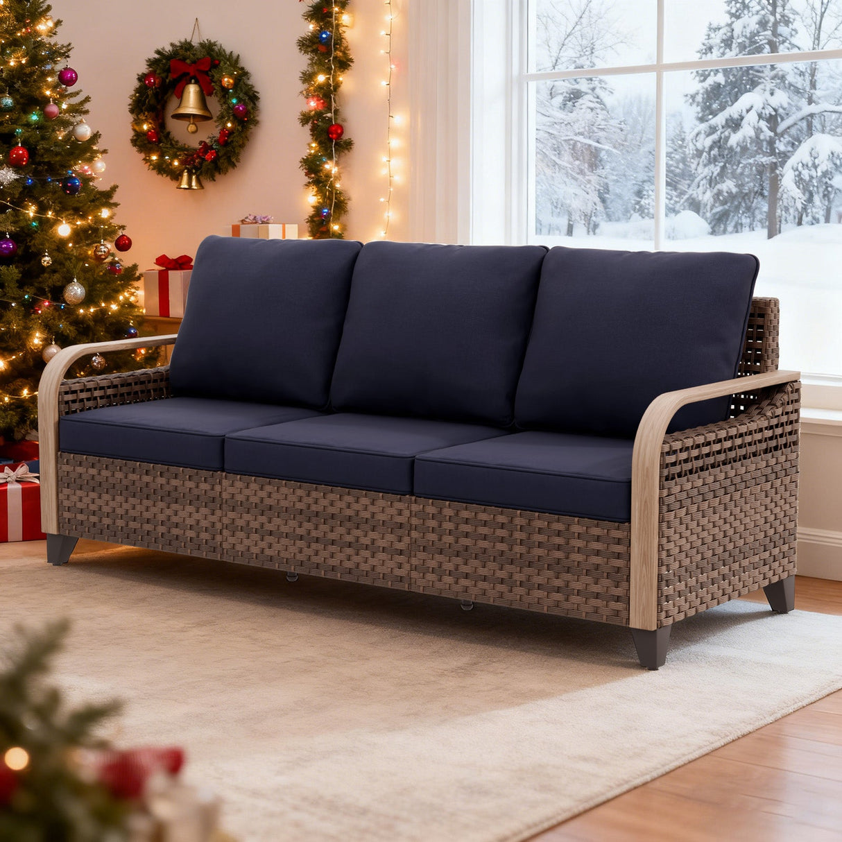 Modern Wicker Outdoor Patio 3 Seat Sofa, Brown/Gray - Eagle Peak Custom Canopy Tent