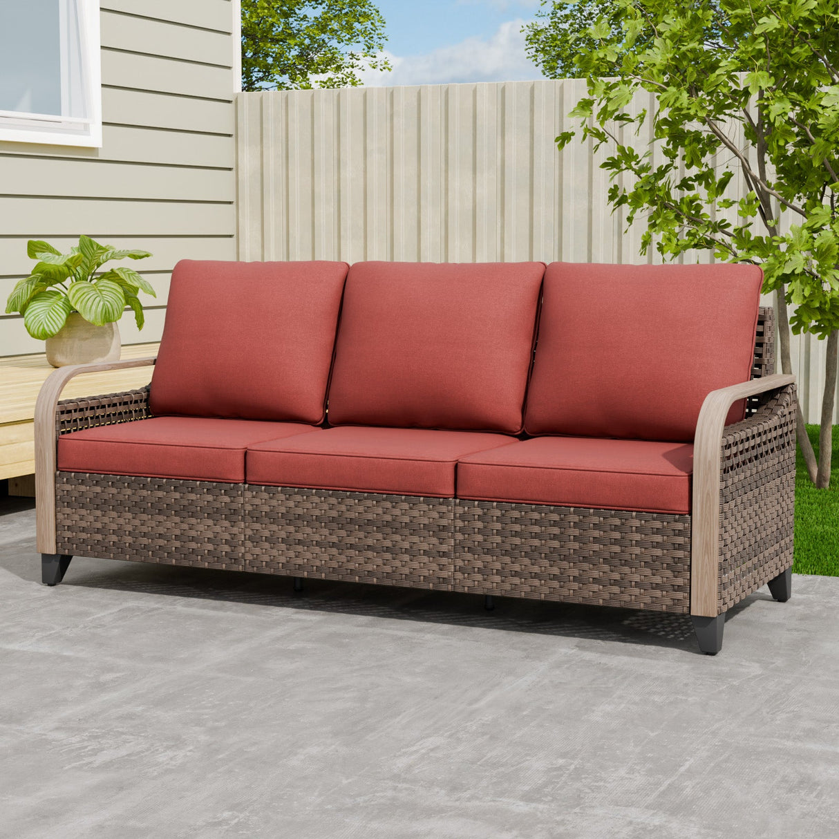 Modern Wicker Outdoor Patio 3 Seat Sofa, Brown/Gray - Eagle Peak Custom Canopy Tent