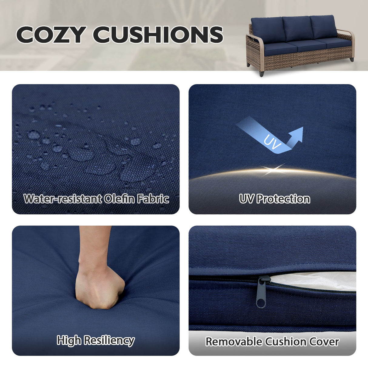 Modern Wicker Outdoor Patio 3 Seat Sofa, Brown/Gray - Eagle Peak Custom Canopy Tent