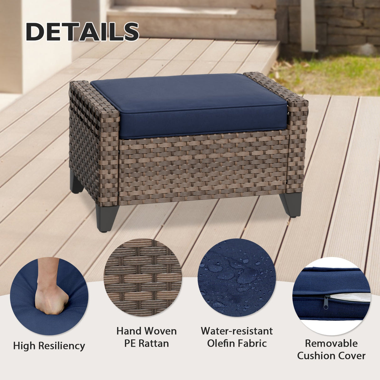Modern Wicker Patio Ottoman Foot Rest, Brown/Gray - Eagle Peak Custom Canopy Tent