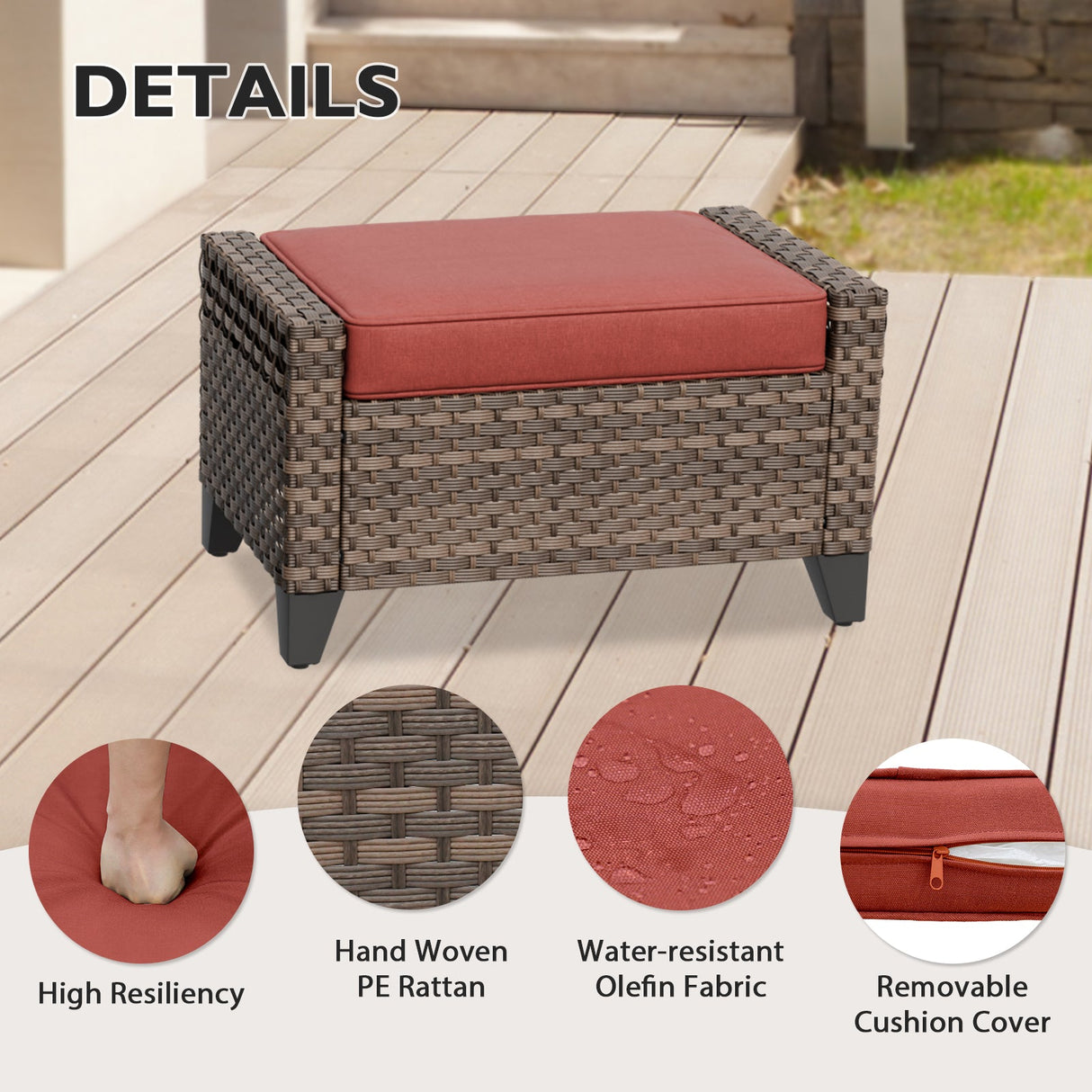 Modern Wicker Patio Ottoman Foot Rest, Brown/Gray - Eagle Peak Custom Canopy Tent