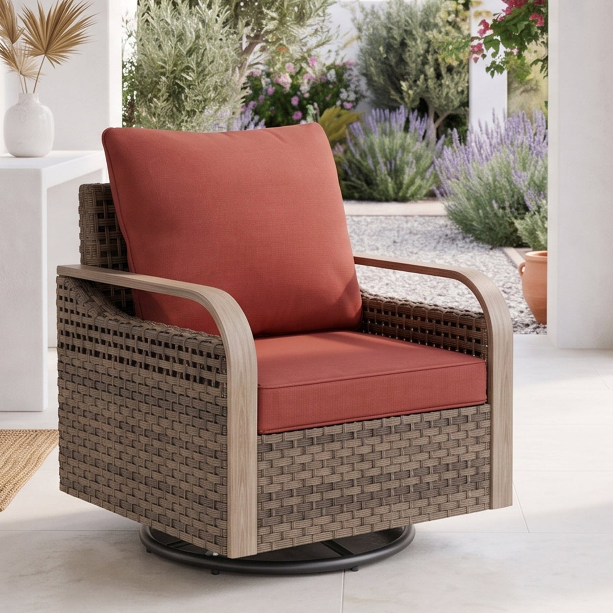 Modern Wicker Swivel Rocker Chair Outdoor, Brown/Gray - Eagle Peak®